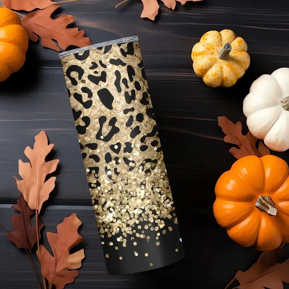 Leopard Print Glitter Tumbler